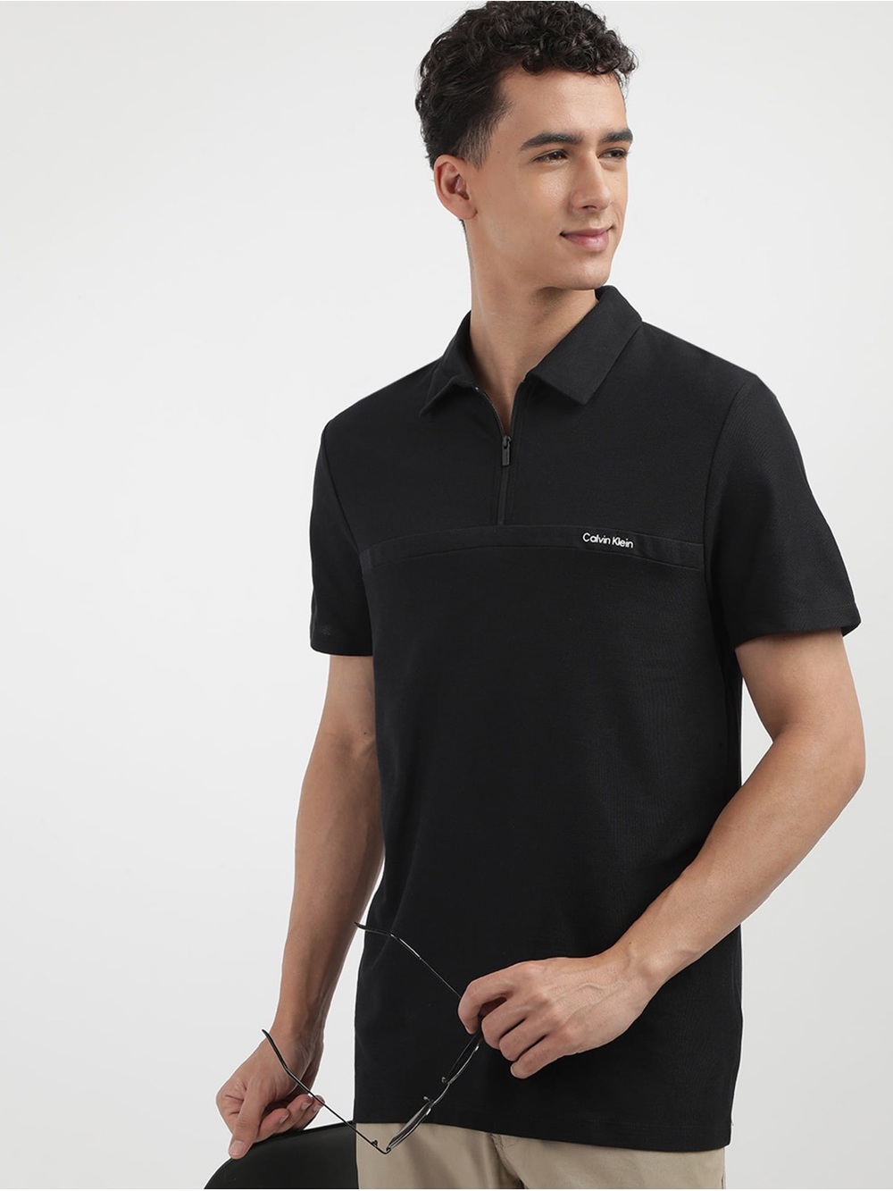 Calvin Klein Black Short-Sleeve Zip Polo XL